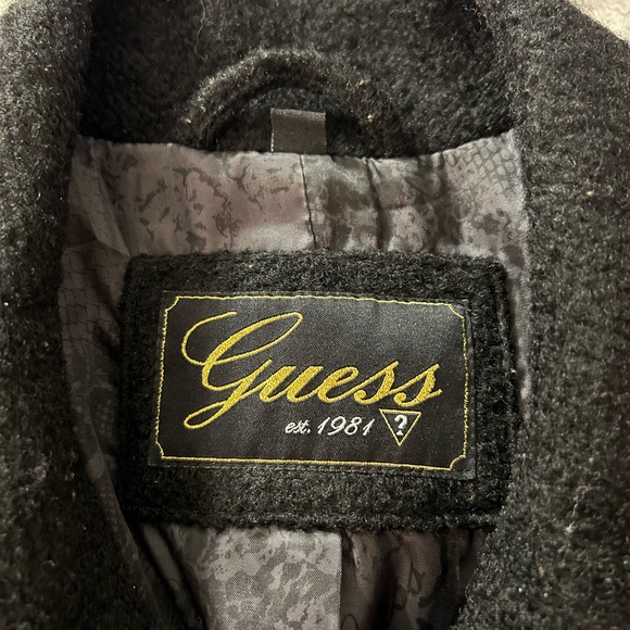 GUESS BLACK WOOL BLEND SKIRTED TAILOR FIT SWING COAT FULL ZIP COLLAR PEPLUM XL - Picture 8 of 13